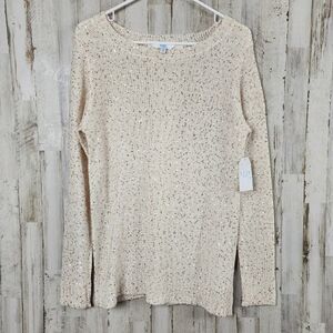 Time and Tru Sequin Sweater Ivory White Size Small